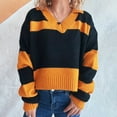 thumbnail image 2 of Htigea Womens Crop Sweaters Color Block V Neck Pullover Y2k Tops Knit Long Sleeve Lapel Sweater for Going Out Orange S, 2 of 4