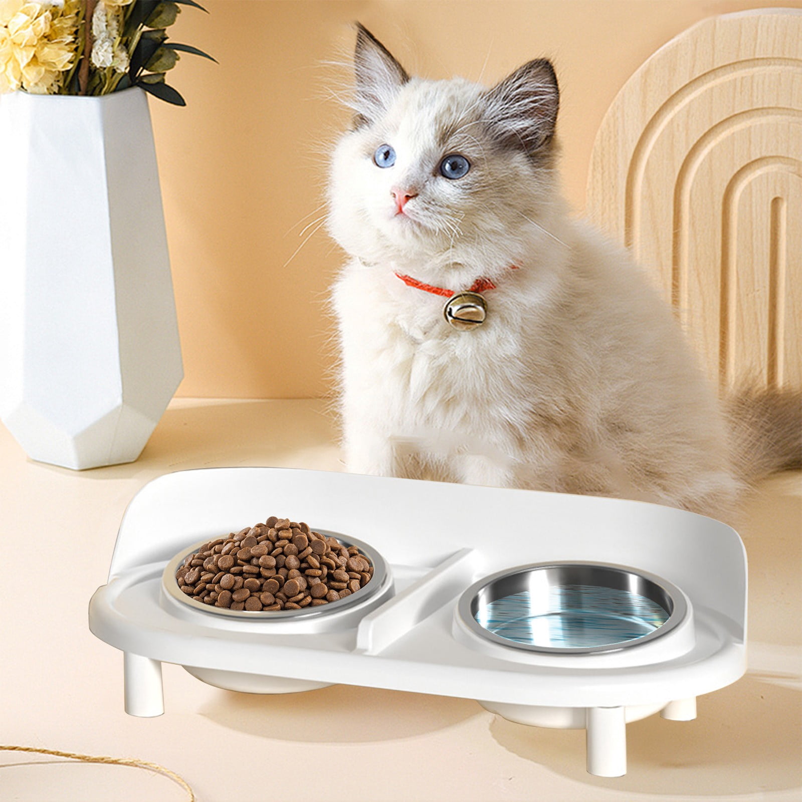 Stainless Steel Double Cat Dog Bowl Set Non Slip Elevated Pet Food Water Bowl Anti Spill Feeding Station Durable Easy Clean Pet Dish Slow Feeding Bowl for Cats Dogs Pets