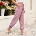 thumbnail image 5 of Women's Soft Cotton Blend Yoga Pants with Mid Elastic Waistband & Functional Pockets, Tummy Control Flattering Fit for Slimming Support, For Running Gym Workout Lounge & Daily, 5 of 9