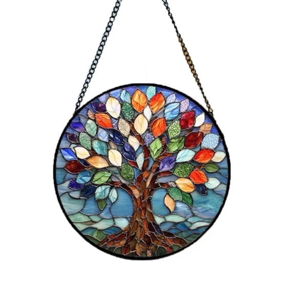 XINcc Tree of Life Stained Glass Sun Catcher, 6.1 inches, Window Decoration, Perfect as a Birthday or Housewarming Gift for Women