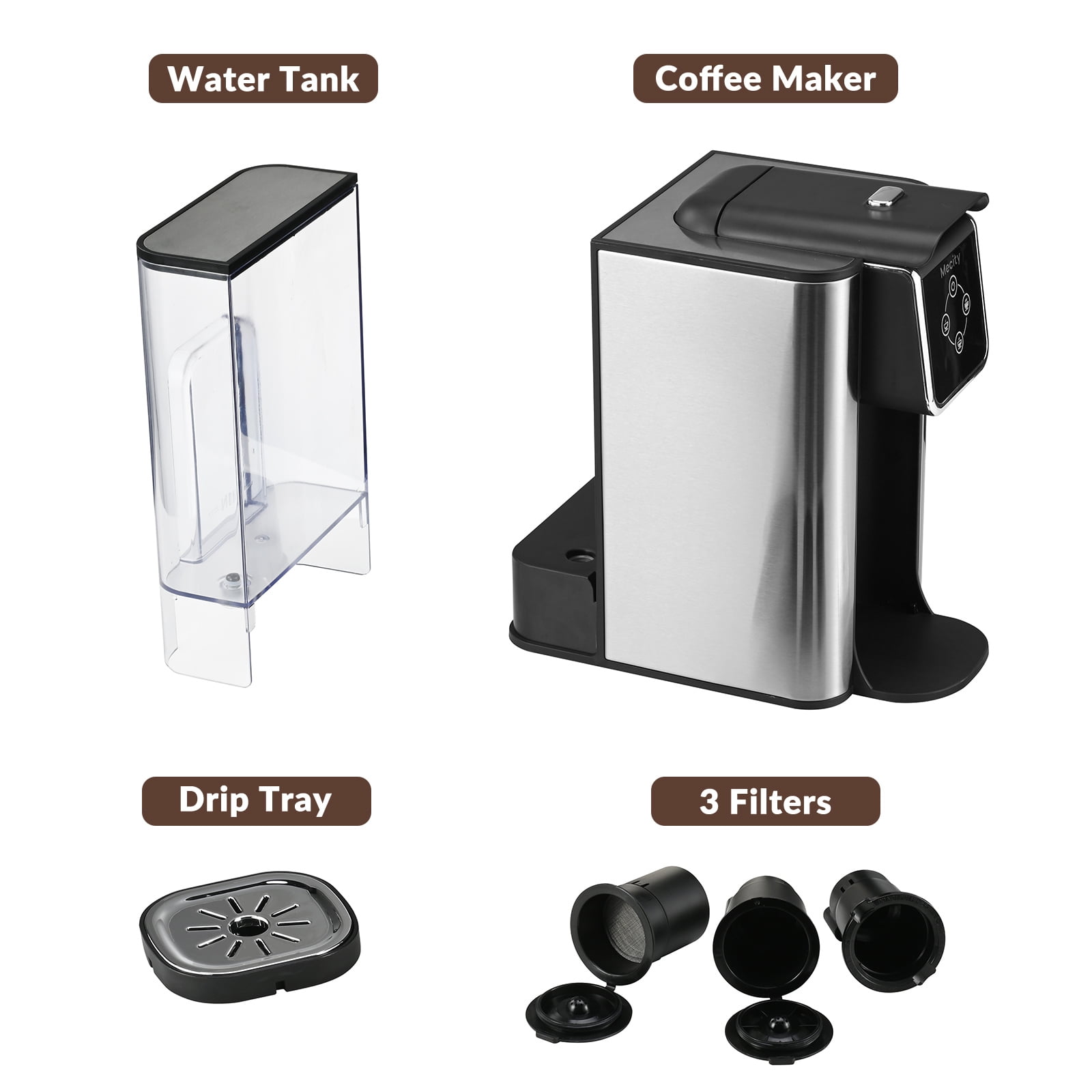 Mecity Coffee Maker 3 in 1 Single Serve Coffee Machine, Compatible with K cup Capsules, Instant Coffee Pot, Tea maker, 6,8,10 Oz Cup, Removable 50 Oz Water Reservoir, 120V 1150W, Black