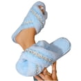thumbnail image 6 of Abomasnow Women's Fuzzy Open Toe Slippers Comfy Cross Band Memory Foam Bedroom House Shoes Indoor Outdoor Slides Slippers, 6 of 8
