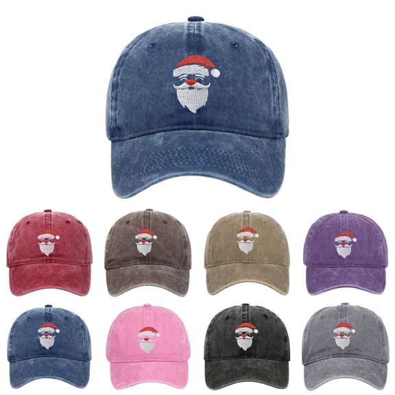 Shadoumai Christmas Hat for Adult, Christmas Baseball Cap, Vintage Washed Embroidered Cotton Santa Hat