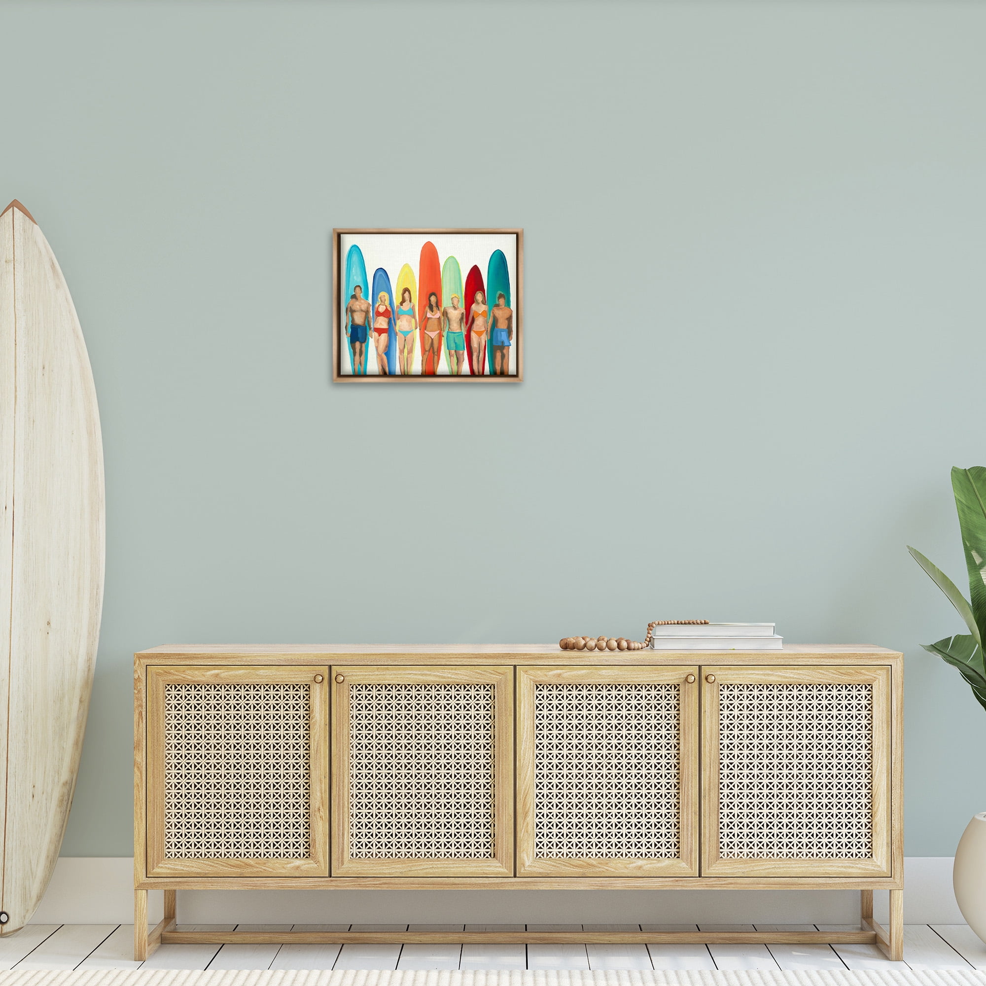 Stupell Industries Abstract Surfer Friends Sports Painting Brown Floater Framed Canvas Art Print Wall Art, 21 x 17