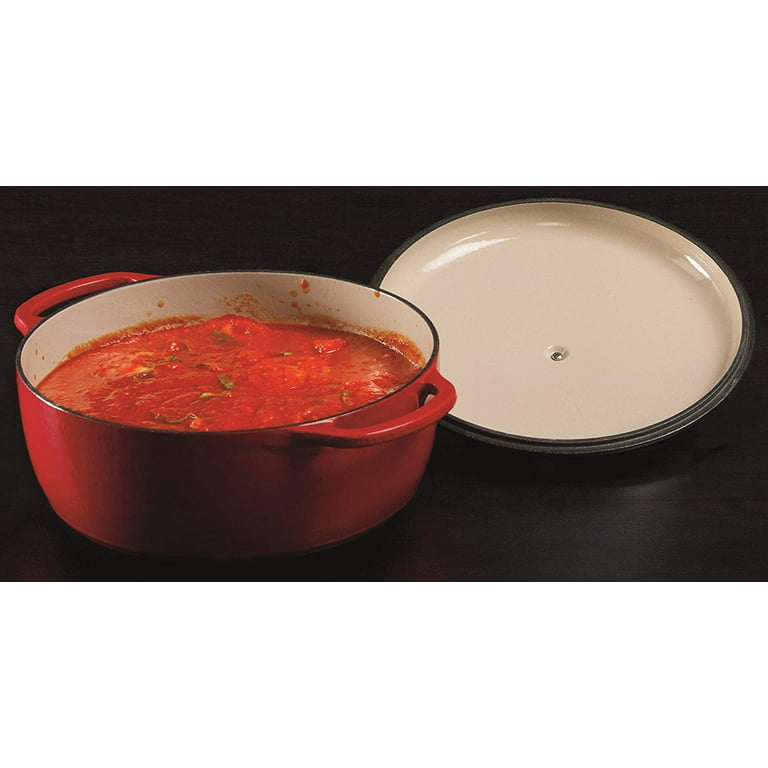 Lodge 7.5 Quart Enameled Cast Iron Dutch Oven with Lid – Dual Handles –  Oven Safe up to 500° F or on Stovetop - Use to Marinate, Cook, Bake