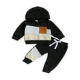 thumbnail image 1 of CNKOO Baby Boy Fall Outfits Classic Long Sleeve Contrast Color Patchwork Hoodie + Pants Set Toddler Clothes, 1 of 8