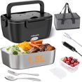 thumbnail image 1 of WOKWOYIO Electric Lunch Box 75W - 12V/24V/110V 3-in-1 Heated Lunch Box for Men & Women - 1.5L Portable Food Warmer for Car/Truck/Office/Travel with Fork, Spoon & Insulated Lunch Bag (Black), 1 of 7