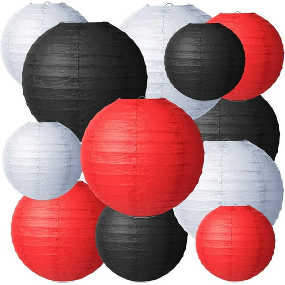 12 Pcs Traditional Round Paper Wedding Lantern 4 Size 4, 6, 8, 10 Inch Decorative Ball Hanging Chinese Japanese Paper Lantern for Birthday Party(Red, White, Green)