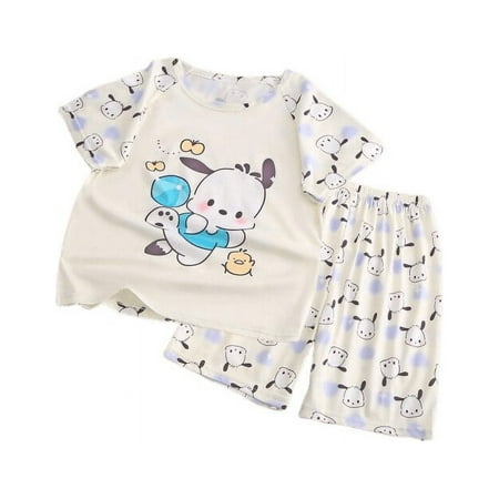 

Summer Sanrios Hellokittys Kuromi Cinnamoroll Melody Anime Kawaii Girls Loose Comfortable Pajamas Set Cartoon Cute Boy Homewear