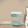 thumbnail image 6 of Ville 23 Inch Round Side End Table White Faux Marble Top Teal Reeded Edge, 6 of 6