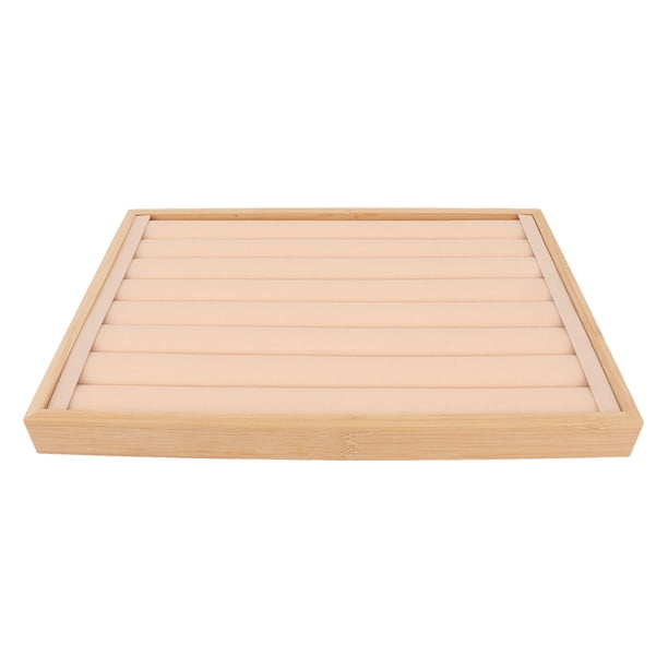 Bandeja para anillos, 7 filas, apilable, forro protector a prueba de arañazos, inserto para cajón, vitrina de almacenamiento para pendientes, color beige