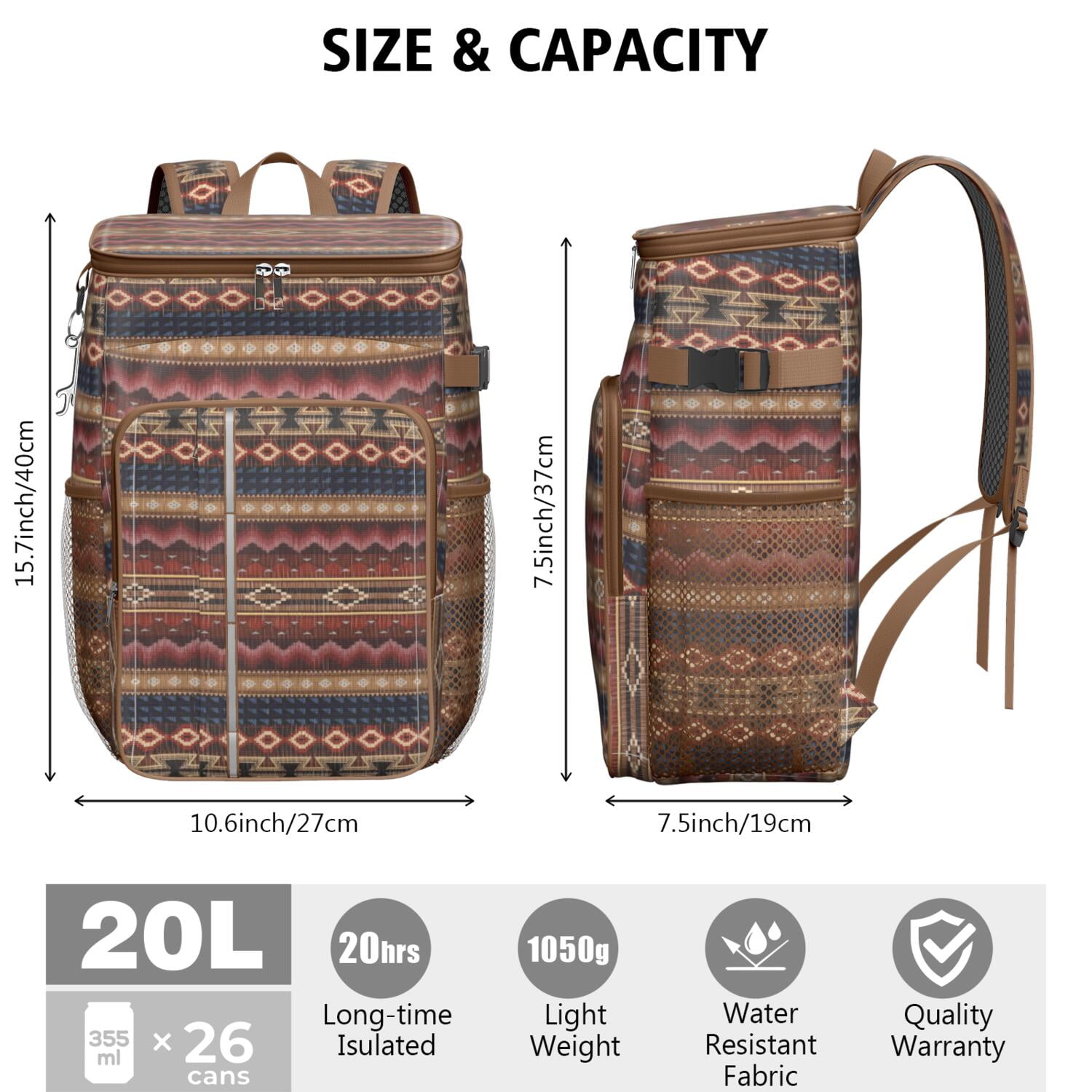 Travel Cooler Bag - Boho Bohemia Pioneer Flower Geometric Line Art Camping Beer Cooler Backpack with Bottle Opener- Waterproof Insulated Picnic Backpacks - Cooler Bag for Beach
