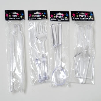 SERVING UTENSILS CLEAR PLST 2PC CAKE/SALAD/KNIFE & FORK-1PC TONG, Case Pack of 48