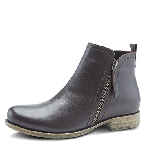 Spring Step Oziel Waterproof Leather Ankle Boots for Women | Women Shoes with Decorative Zipper, Adjustable Lace Up Closure and Chunky Flat Heel