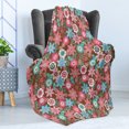thumbnail image 4 of Floral Soft Flannel Fleece Throw Blanket, Vibrant Bunch of Various Flower Petals Florets Shabby Form Illustration, Cozy Plush for Indoor and Outdoor Use, 50" x 60", Pink Brown and Teal, by Ambesonne, 4 of 5