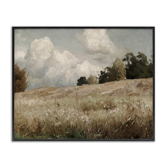 Stupell Industries Traditional Classic Cloudy Field Landscape Black Framed Giclee Art, 20 x 16, by Lettered and Lined