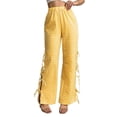 thumbnail image 2 of Womens Gingham Plaid Wide Leg Pants Y2k Lounge Pants Lace Up Loose Trousers Yellow M, 2 of 9
