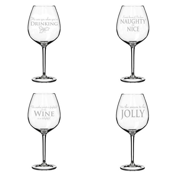 Set of 4 Christmas Collection Wine Glass Goblet (20 oz Jumbo)