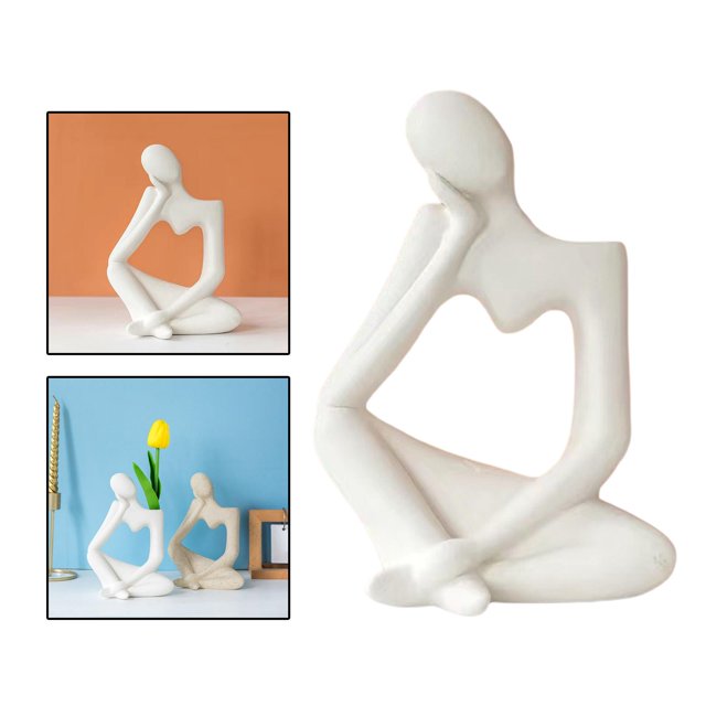 Estatuilla de estatua de de jarrón de cerámica moderna, adorno artesanal coleccionable de arte abstracto hecho a mano para decoración de blanco Macarena florero