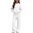 thumbnail image 6 of FSYBOA Girls Outfit Set Size 7-8, Zipper Casual Warm 2 Piece Hoodies and Sweatpants White, 6 of 9