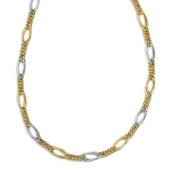 Primal Gold 14 Karat Yellow Gold with White Rhodium-plated Polished Fancy Link Necklace