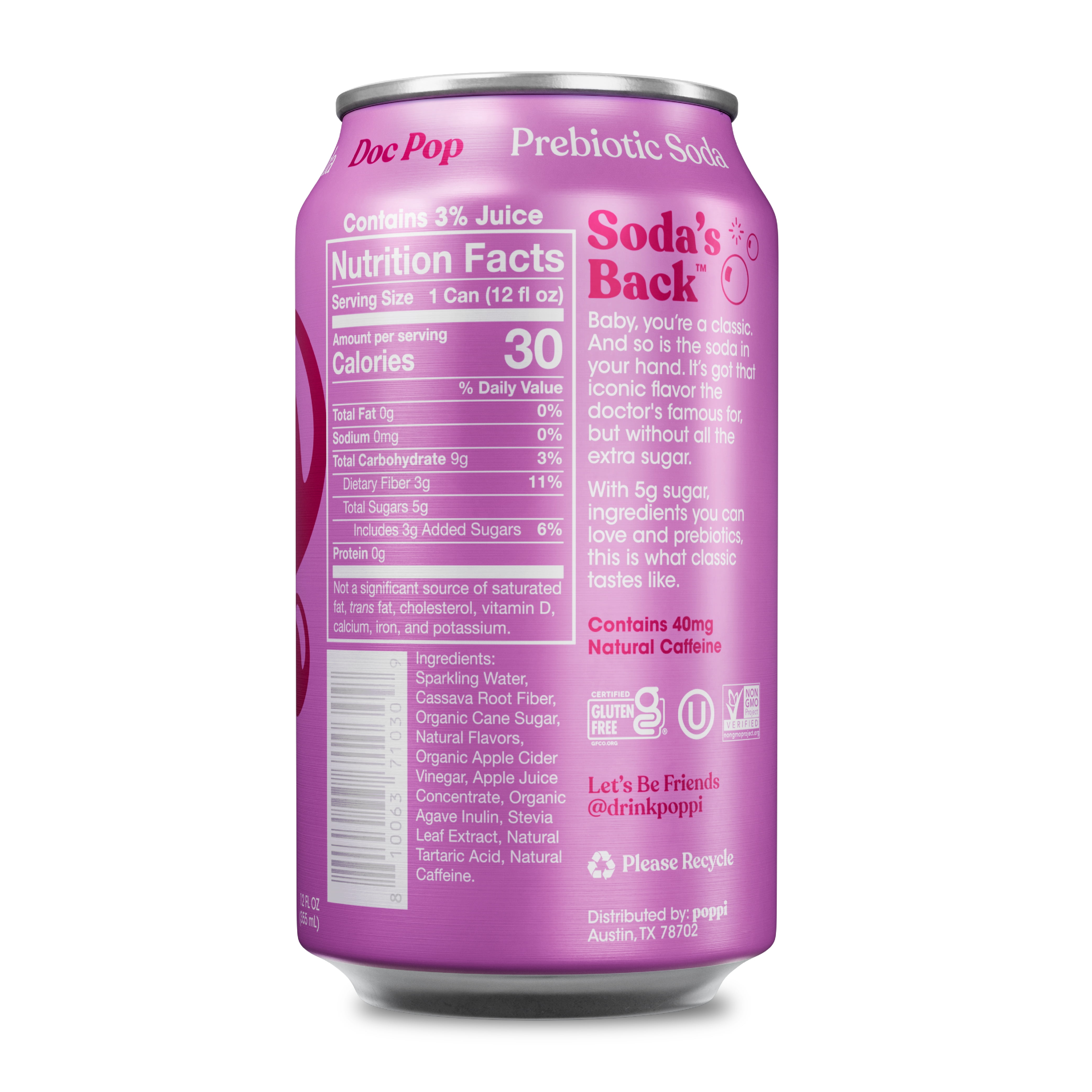 (5 pack) poppi Doc Pop Prebiotic Soda, 12 fl oz, 1 Pack Can