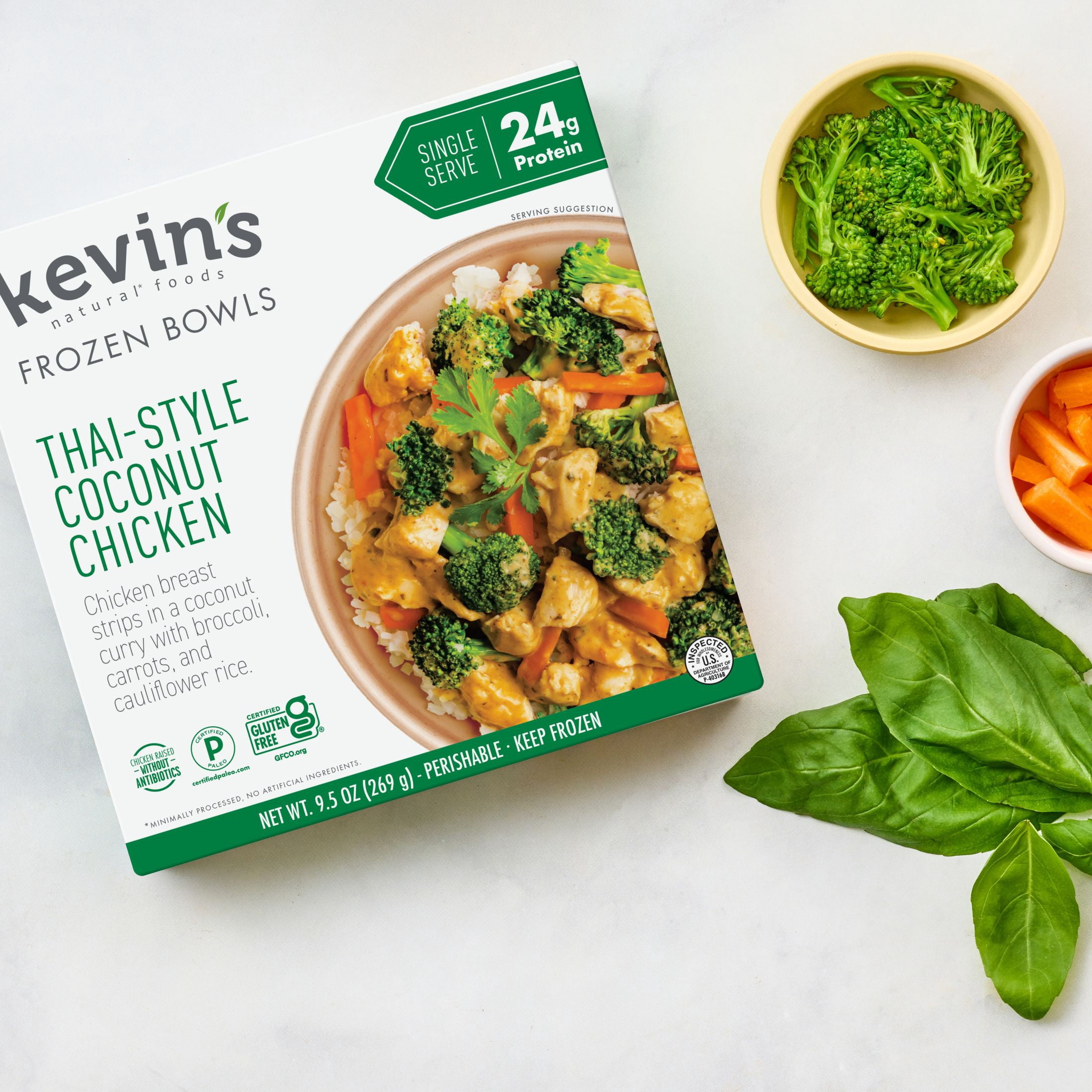 Kevin's Natural Foods Thai-Style Coconut Chicken, Frozen, 9.5 oz Bowl