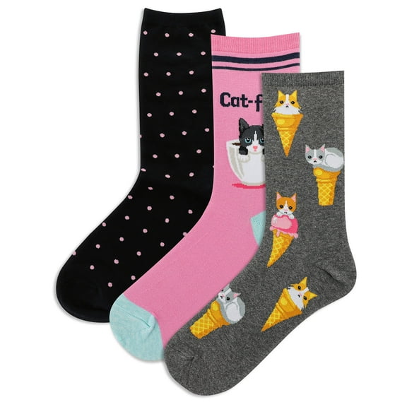 Hot Sox Women's Assorted Cats Socks 3 Pair, Charcoal Heather, Women's 9-11 Shoe