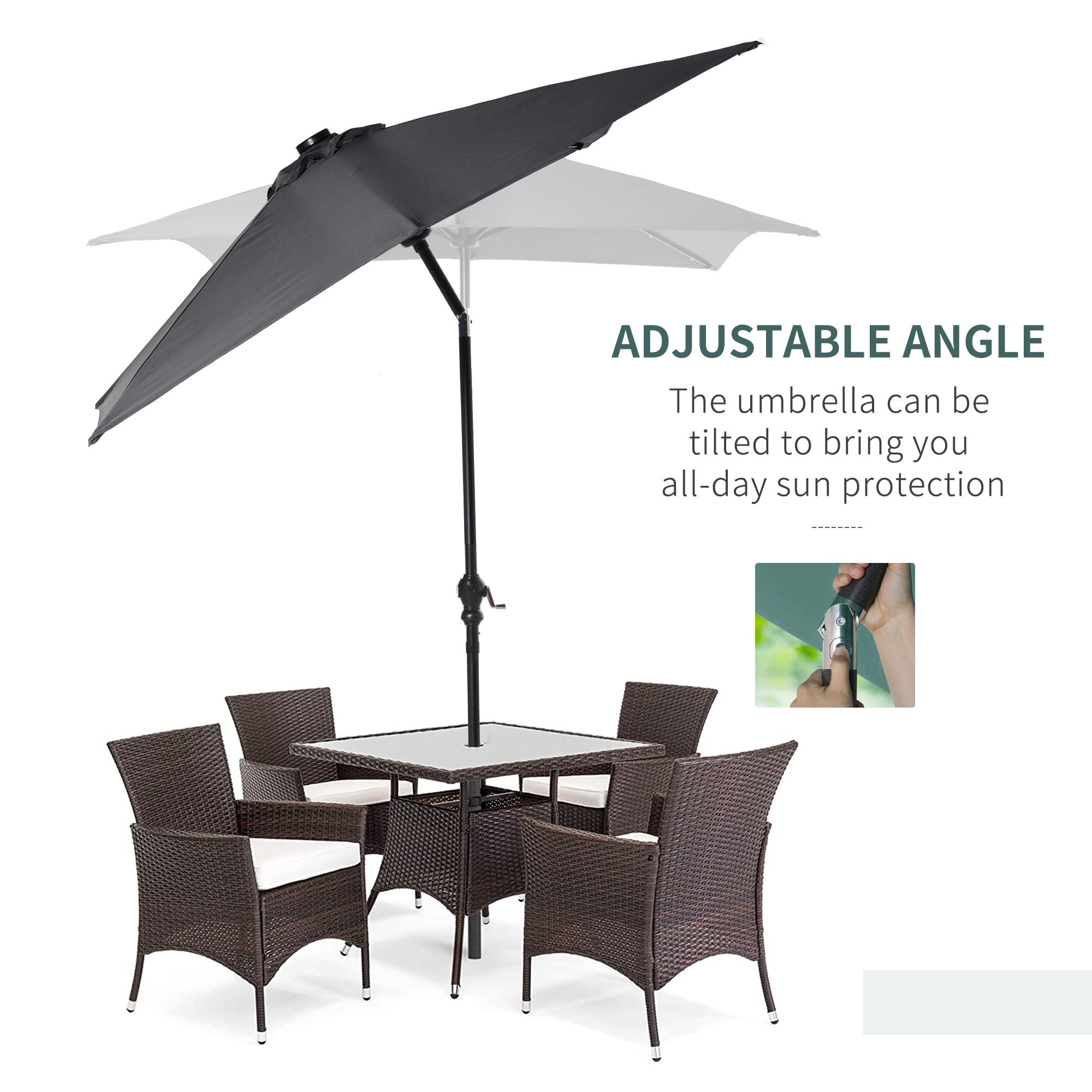 Outsunny 9' x 7' Dark Gray Patio Umbrella, with LED Lights