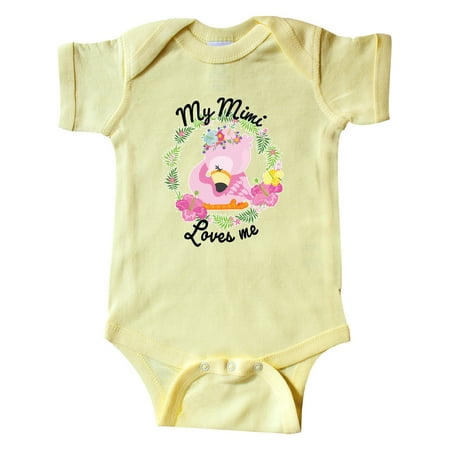 

Inktastic Baby Flamingo My Mimi Loves Me with Flower Wreath Gift Baby Boy or Baby Girl Bodysuit
