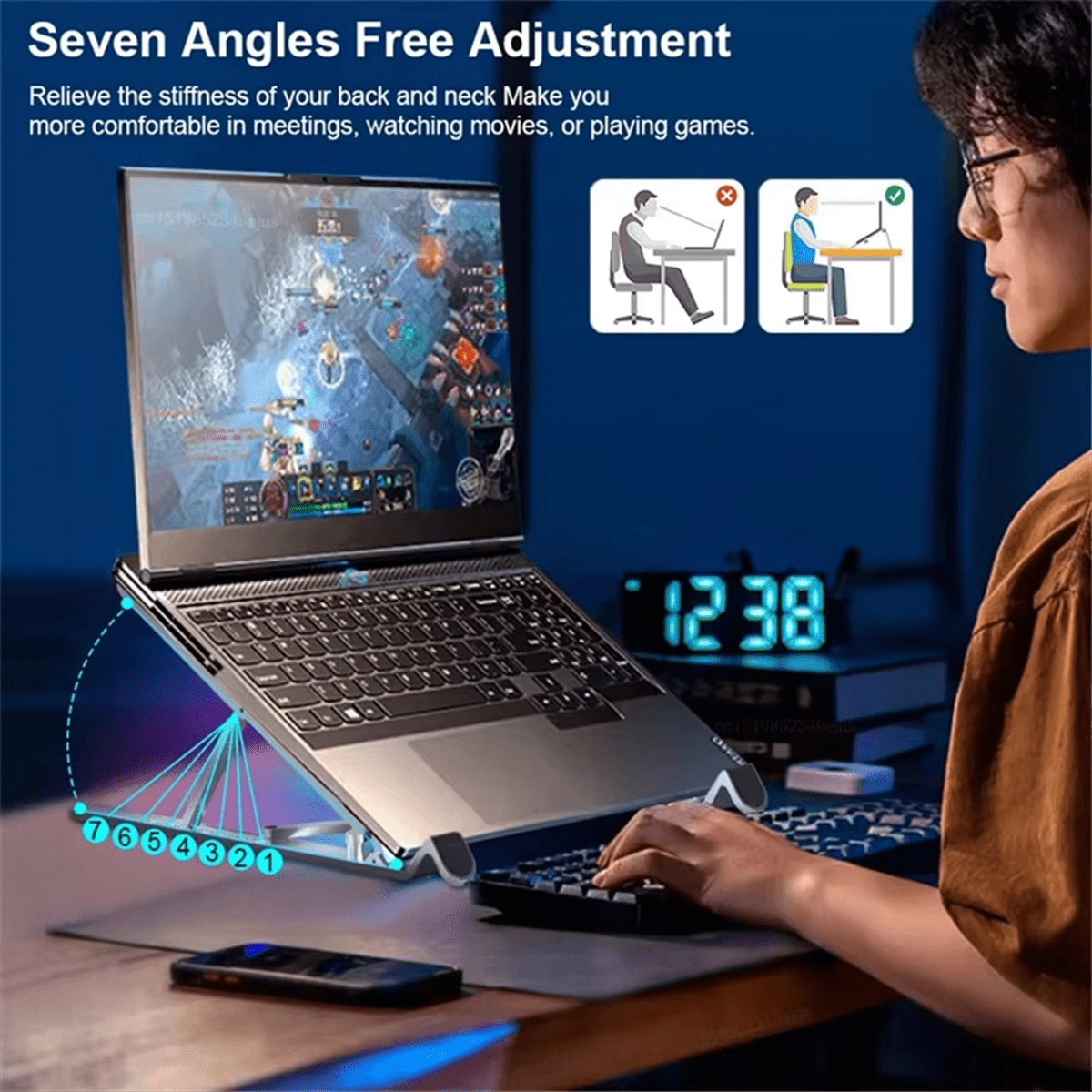 Adjustable Laptop Cooler Base Stand Cooling Fan Pad Folding Aluminum Notebook Support with Cooler Portable