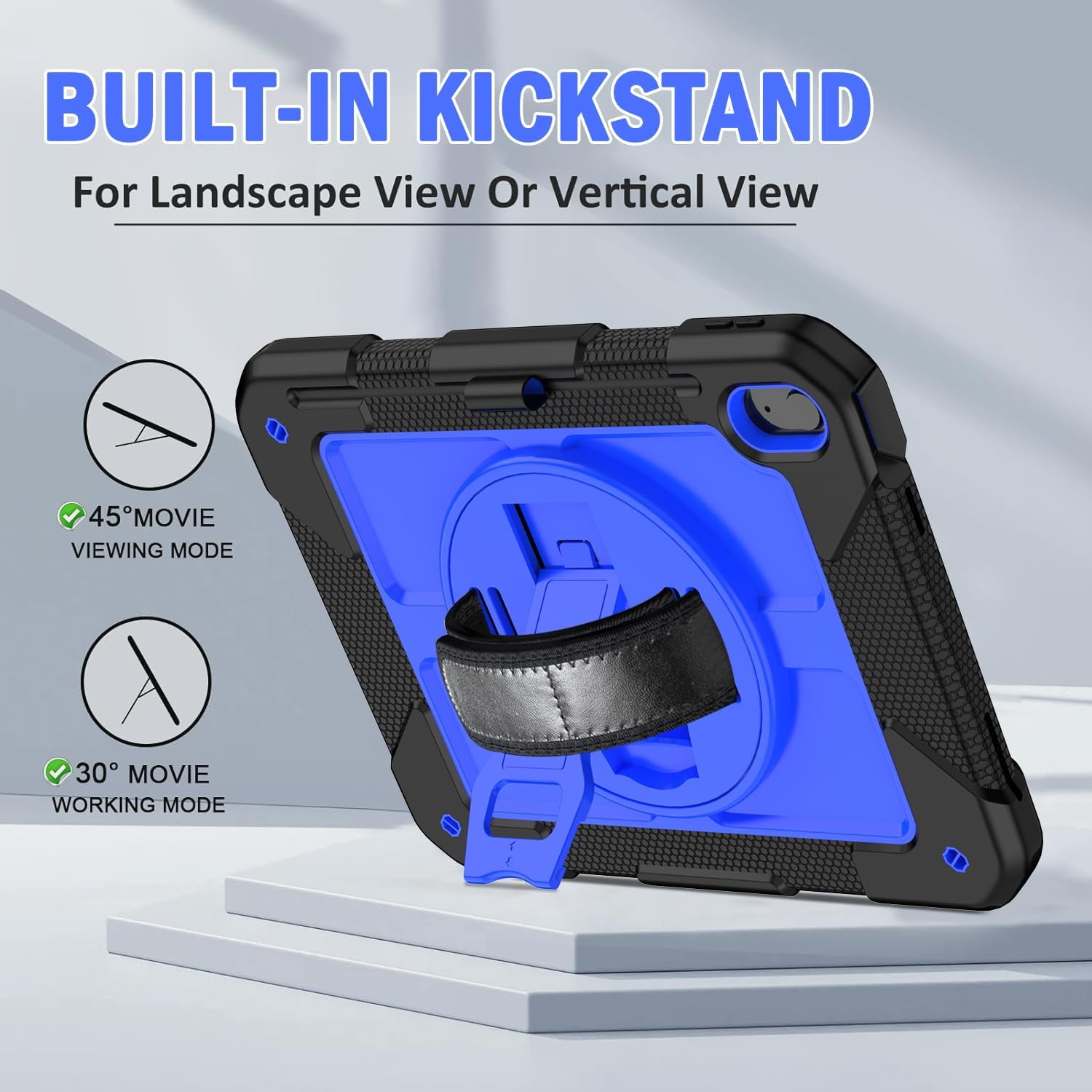 BMOUO Case for iPad (A16) 11th Generation 11" 2025/iPad 10th Generation 10.9 inch 2022, 360 Rotating Stand & Pencil Holder & Hand & Shoulder Strap Shockproof iPad 11th/10th Generation Case, Blue