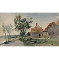 thumbnail image 2 of Johan Barthold Jongkind 18x12 Black Ornate Wood Framed Double Matted Museum Art Print Titled - A Stream Running Between Houses and a Road, 2 of 5