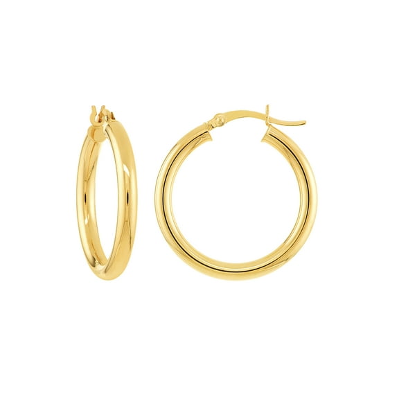 14kt Yellow Gold Women's 3x25mm Round Tube Polished Hoops With Snap Bar Closure