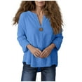 thumbnail image 5 of Delliss Women's 3/4 sleeve V Neck Cotton Linen Solid Color T-shirt Top S-2XL, 5 of 9