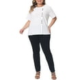 thumbnail image 2 of Agnes Orinda Women's Plus Size Easter Top Short Sleeve Crew Neck Cotton Linen Blouses Top t Shirt 1X White, 2 of 6