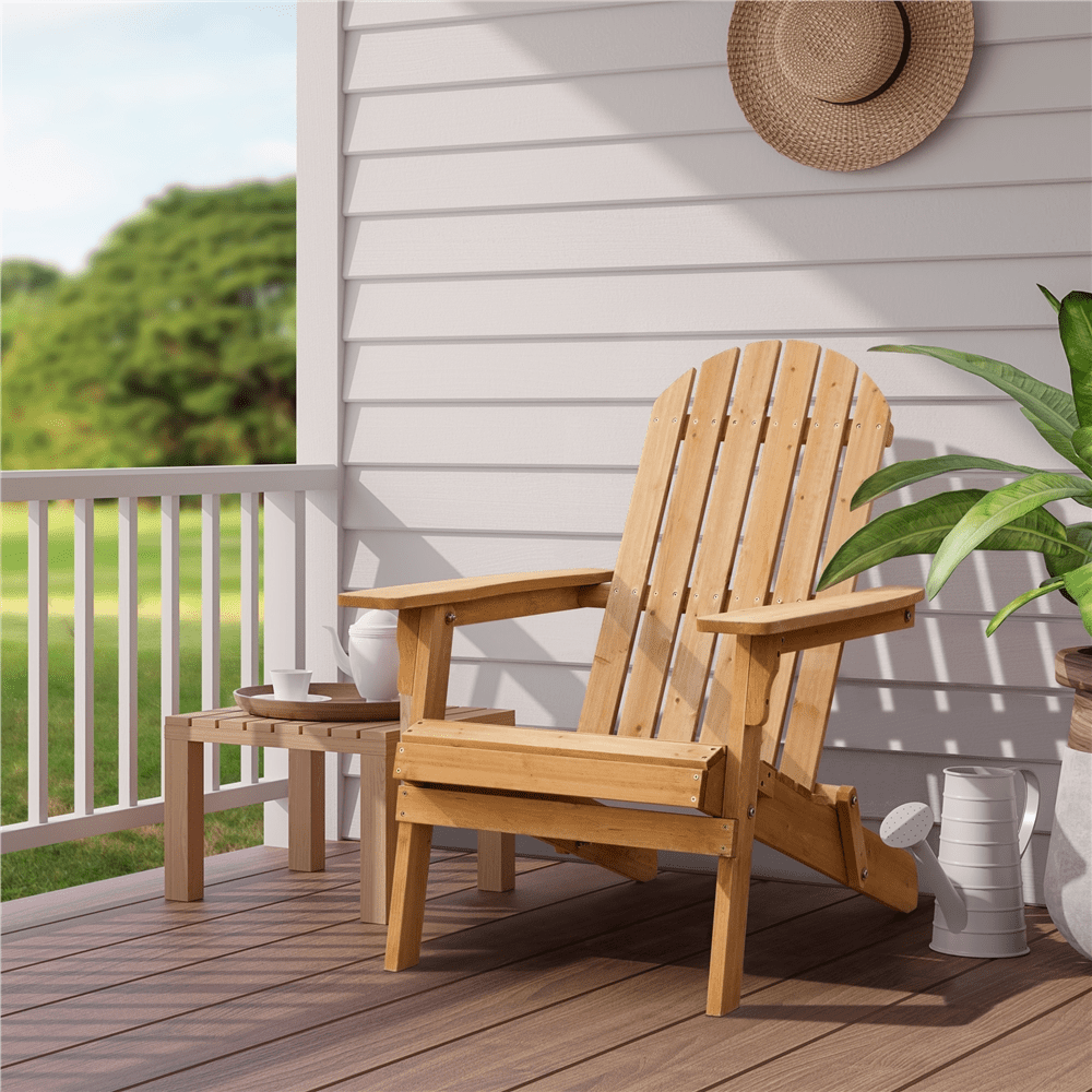 Alden Design Folding Solid Wood Adirondack Chair Weather Resistant for Patio, Brown