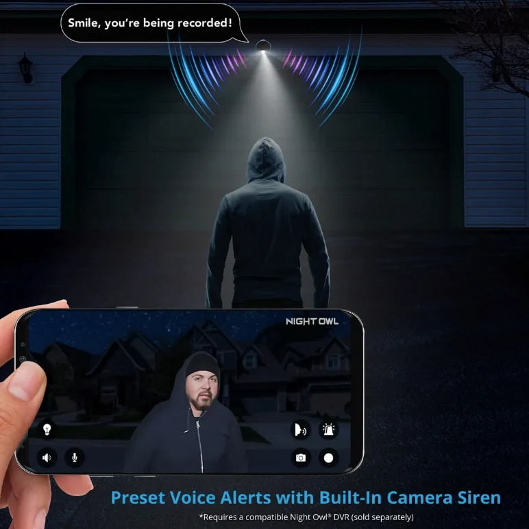 Night Owl CAM‑2PK‑DP8LSA – 4K UHD Wired Spotlight Bullet Cameras Audio Enabled / Night Vision, 2 Pack