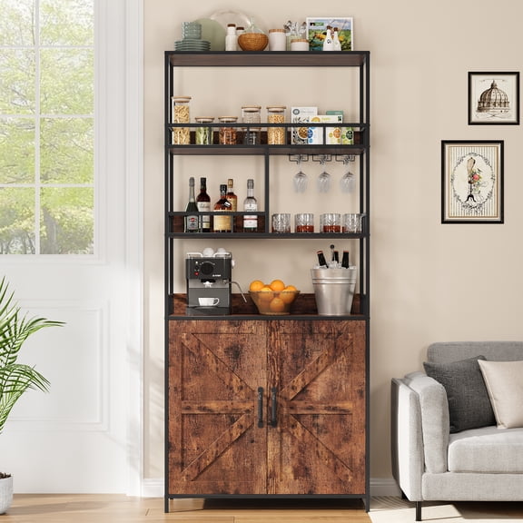 Towallmark Bakers Rack with Storage, 70.8" Microwave Stand Kitchen Organizer, Tall Bar Cabinet with Goblet Holder 5 Tier Storage Shelf for Kitchen Home Office
