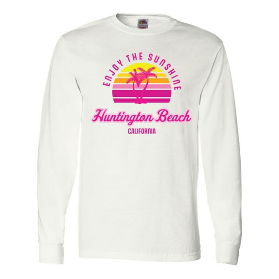 Inktastic Summer Enjoy the Sunshine Huntington Beach California Pink Long Sleeve T-Shirt