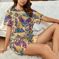 thumbnail image 4 of Gukieu Butterfly 3 Print Women's Short-sleeved Pajama Set, Round Neck Button Top Elastic Shorts 2-piece Set, Summer Home Leisure Clothing-3X-Large, 4 of 6