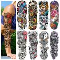 thumbnail image 1 of 8 hojas de tatuajes temporales de brazo completo para hombres adultos Temp tatuajes manga para mujeres impermeable cuerpo brazo pecho hombro flor tigre dragón pez cráneo falso tatuaje pegatinas animal, 1 of 5