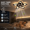 thumbnail image 5 of Garwarm 24.6" Black Flower Ceiling Fan with Light, Low Profile Flush Mount Fandelier, Dimmable LED Ceiling Light with Remote, 6-Speed Reversible Fan for Bedroom, Kitchen, Living Room, 5 of 20