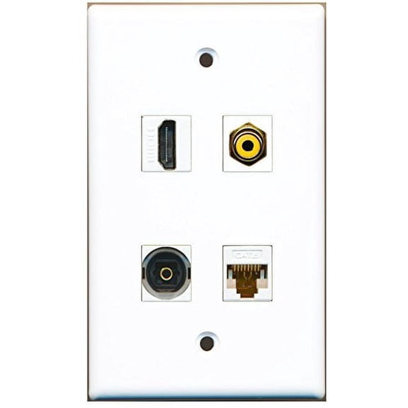RiteAV - 1 Port HDMI 1 Port RCA Yellow 1 Port Toslink 1 Port Cat6 Ethernet White Wall Plate