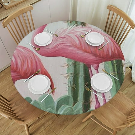 

Palnkart Flamingos Cactus Succulents Round Waterproof Table Cloth Stain-Resistant Washable Ideal for Indoor Outdoor Restaurant Wedding Party 31 -35