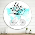 thumbnail image 2 of Designart 'Life Is A Beautiful Ride With Bicycle' Traditional Circle Metal Wall Art 36x36 - Disc of 36, 2 of 5