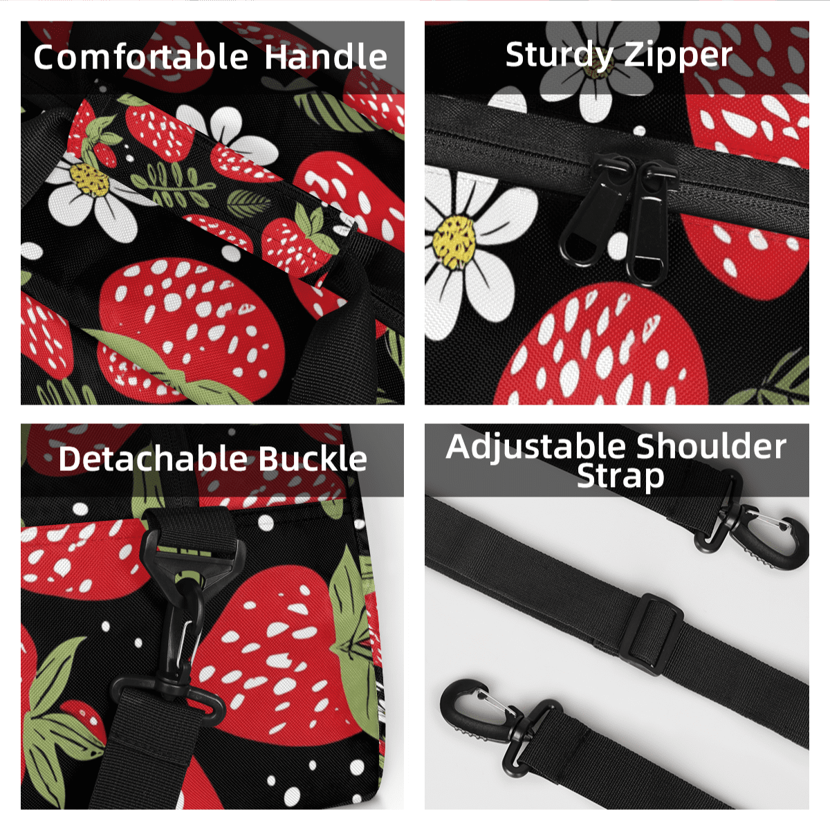 Herdesigns Strawberry Sports Duffle Bag for Women & Men, Gym Bag Dance Bag Overnight Bag Carry On Weekender Travel Bag