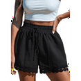 thumbnail image 3 of Pantalones Cortos con Cintura Elástica y Encaje Bordado para Mujer, Color Negro, Talla L, 3 of 7