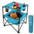 thumbnail image 1 of VILLEY Mesa de picnic portátil para acampar, mesa de playa plegable liviana con 4 portavasos y bolsa de transporte para campamento, viajes, pesca y actividades al aire libre, 1 of 5