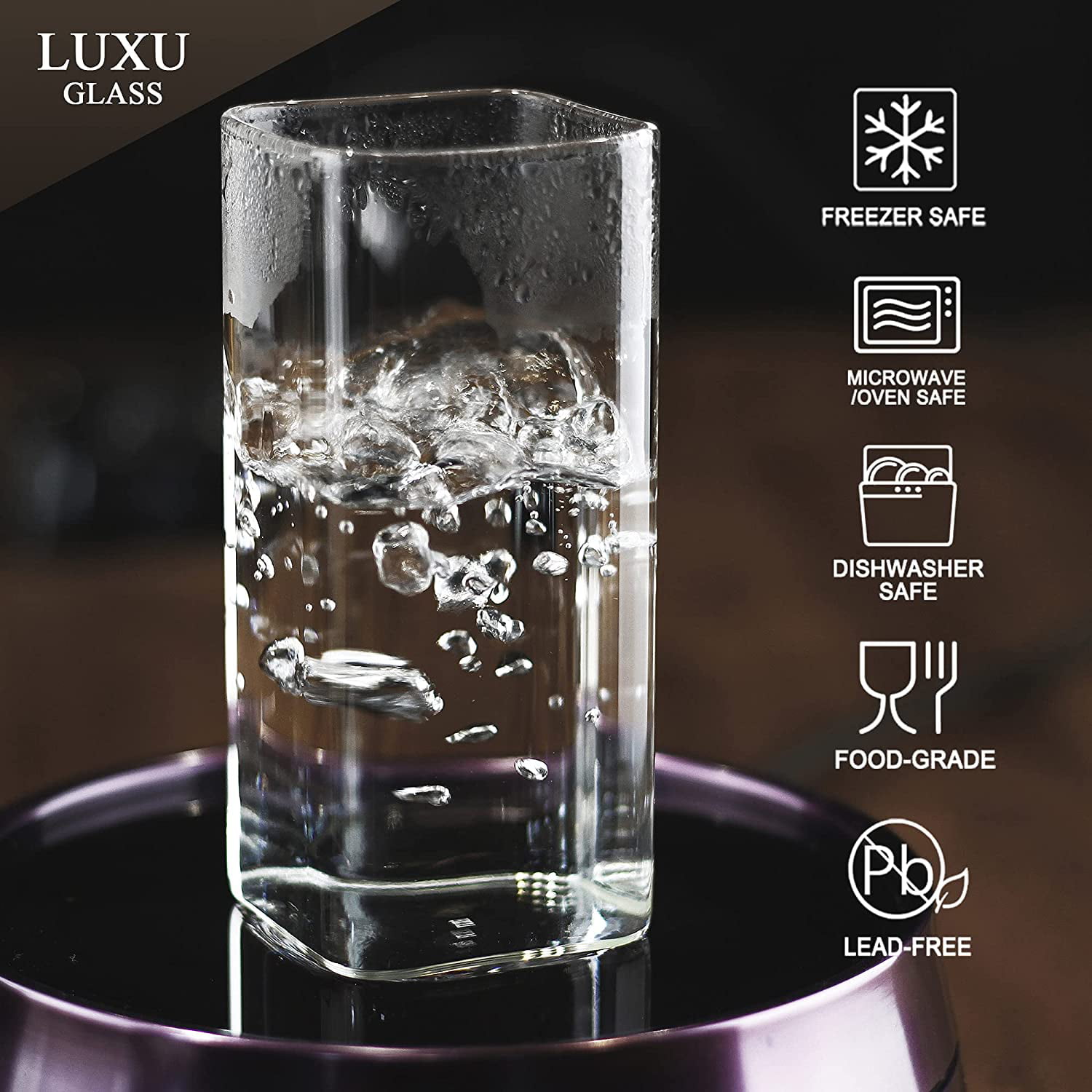 Kitchen Lux Square Drinking Glasses Set of 4 - Square Glass Cups 12 oz -  Modern Glassware Set - Tren…See more Kitchen Lux Square Drinking Glasses  Set